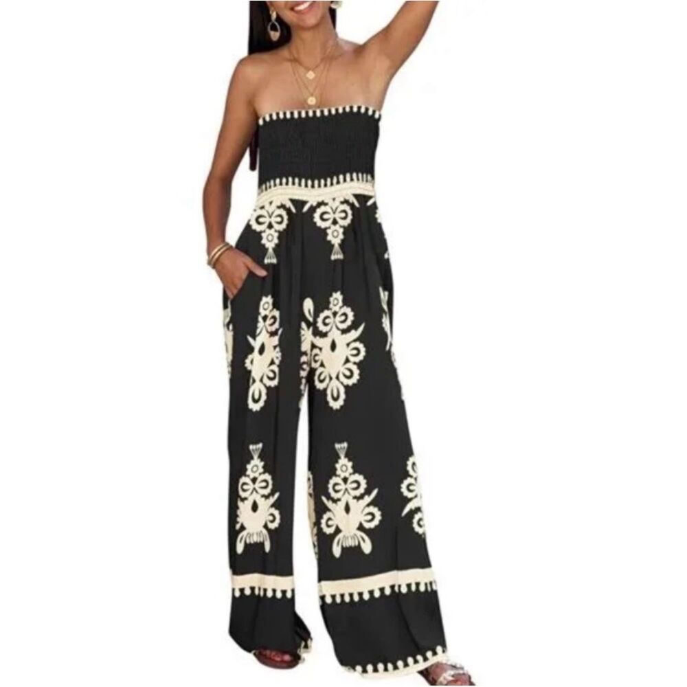 PrettyGarden BoHo Jumpsuit Black Medium EUC